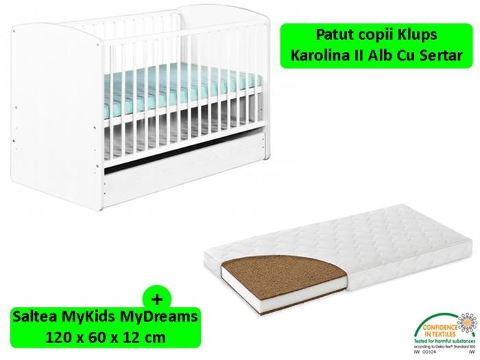 Patut Cu Sertar Klups Karolina Ii Alb + Saltea 12 Mykids Mydreams foto mare Patut Cu Sertar Klups Karolina Ii Alb + Saltea 12 Mykids Mydreams foto mare