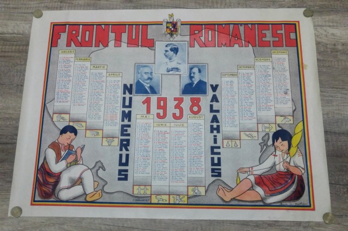 Calendar litografiat/ 1938, Frontul Romanesc, Carol II, Alexandru Vaida-Voevod foto mare Calendar litografiat/ 1938, Frontul Romanesc, Carol II, Alexandru Vaida-Voevod foto mare