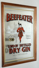 Reclama , serigrafie vintage litografiata pe oglinda Beefeater Dry Gin foto