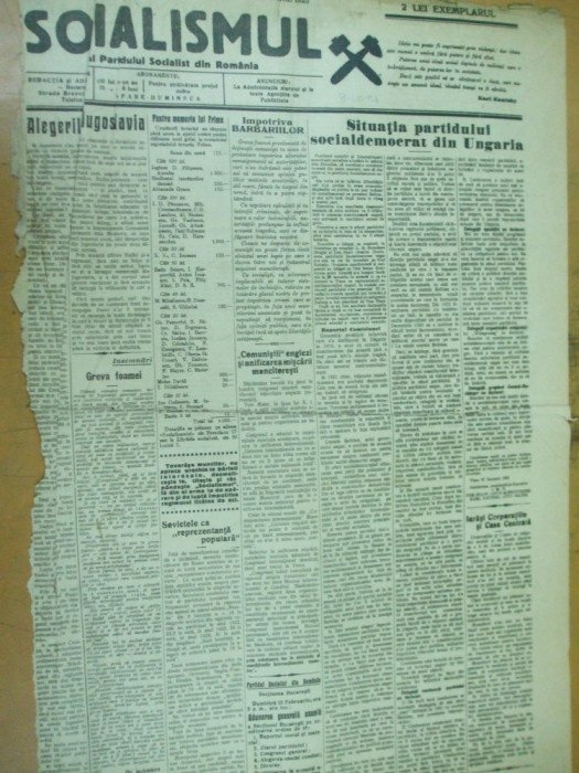 Socialismul 15 februarie 1925 Voinea Constanta Ungaria Jugoslavia