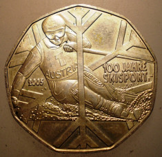 A.191 AUSTRIA SPORT SCHI 100 JAHRE SKISPORT 5 EURO 2005 ARGINT 10g foto