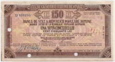 ROMANIA RPR TRAVEL CHECK CEC DE CALATORIE 150 LEI STAMPILAT 1958 BUDAPESTA foto