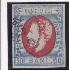 ROMANIA 1871 LP 34 CAROL I CU BARBA VAL. 50 BANI NEDANT. POINCON L. PASCANU foto