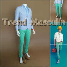 Pantaloni Barbati Chino Office Slim Casual Fashion Eleganti Verzi Mint foto