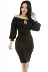 V501-1 Rochie bodycon midi, de cocktail, cu umerii goi si maneci lungi largi foto