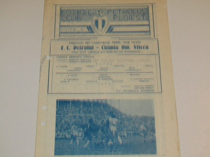 Program meci fotbal PETROLUL PLOIESTI - CHIMIA RM. VALCEA (20.11.1985)