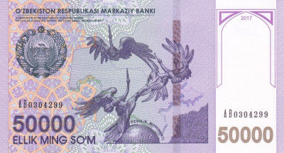 Bancnota Uzbekistan 50.000 Sum 2017 - P85 UNC foto