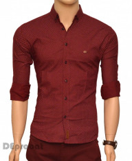 Camasa Slim Fit barbati bordo cu picatele albe - Camasa barbati Bordo foto