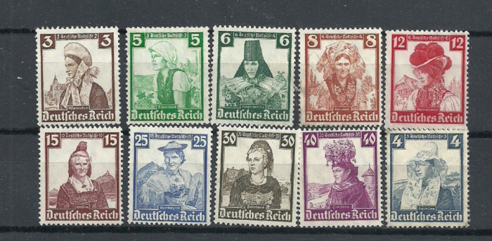 GERMANIA 1935 &ndash; COSTUME POPULARE FEMEI, serie nestampilata FARA GUMA , F138