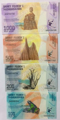 Bancnota Madagascar 100, 200, 500 si 1.000 Ariary 2017 - PNew UNC ( set x4 ) foto