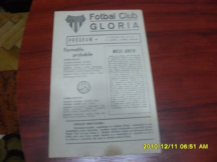 program Gloria Buzau - Unirea Focsani