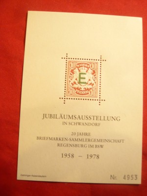 Colita de Expozitie -1958-1978 Expozitie Filatelica Jubiliara in Schwandorf foto