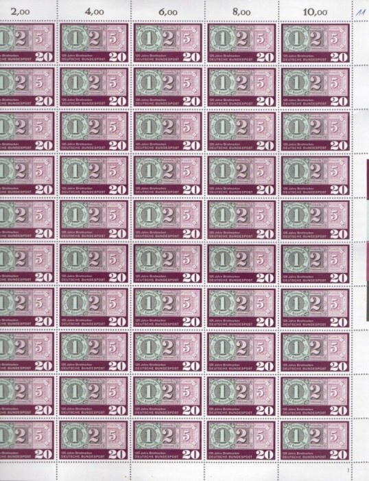 GERMANIA 1965 125 DE ANI DE LA APARITIA PLRIMULUI TIMBRU 50 VALORI NESTAMPILATE