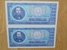 LOT 2 BANCNOTE 100 LEI 1966 SERII CONSECUTIVE AUNC +++ foto