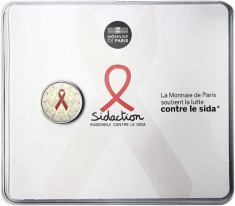 FRANTA 2 Euro comemorativ 2014 &amp;quot; WORLD DAY AGAINST AIDS &amp;quot; ? BU / foto