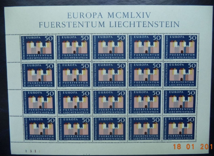 LIECHTENSTEIN 1964 &ndash; CASTEL EUROPA, kleibogen nestampilat, G615