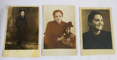 (T) 3 fotografii vechi alb-negru, sepia, fotograf Tamas Bethlen, portret femeie foto