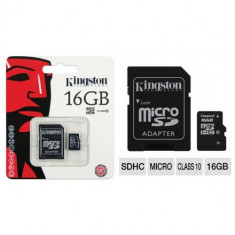 Card de memorie Kingston microSDHC 16GB, Class 10 + Adaptor + Ambalaj Retail foto