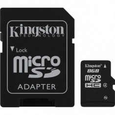 Card de memorie Kingston microSDHC 8GB, Class 4 + Adaptor foto