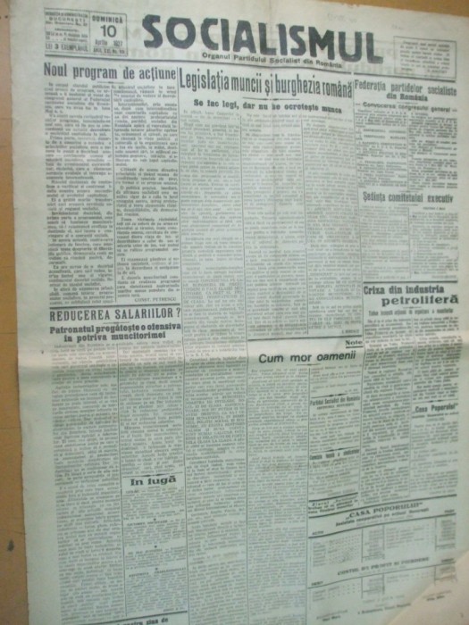 Socialismul 10 aprilie 1927 proiect program politic Prahova Vaslui petrol