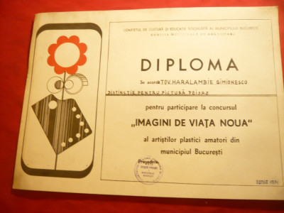 Diploma Concurs Imagini de Viata Noua -pt.Pictura-Peisaj 1971 Buc.1971 foto
