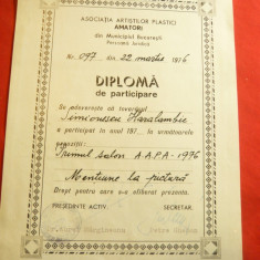 Diploma participare -Primul Salon AAPA 1976-Mentiune Pictura,semnat A.Margineanu