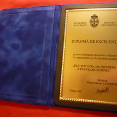 Diploma de Excelenta pt Elevi Olimpici 2012 ,semnat Primar Vanghelie 17x12,5 cm