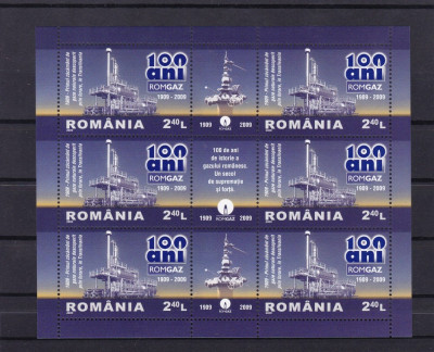 ROMANIA 2009 LP1831 a - 100 ANI ROMGAZ MINICOALA DE 6 TIMBRE + 3 VINIETE MNH foto