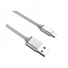 Cablu de date 2 metri micro usb cu funie metalica 2m, gri foto