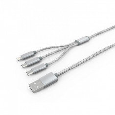 Cablu de date 3 in 1 usb cu 2 mufe micro usb si 1 mufa Lightning iphone/ipad, gri foto