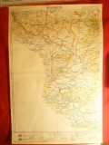 Harta Regiunii Oravita -litografie 1928 ,scara 1:300 000 ,long. 39-45 grd