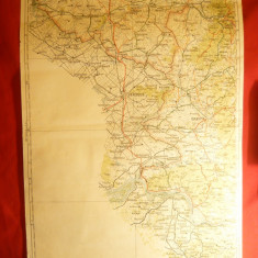 Harta Regiunii Oravita -litografie 1928 ,scara 1:300 000 ,long. 39-45 grd
