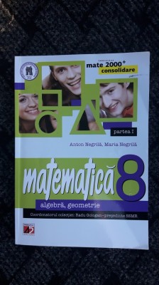 MATEMATICA CLASA VIII A ALGEBRA GEOMETRIE - NEGRILA ,STARE FOARTE BUNA . foto