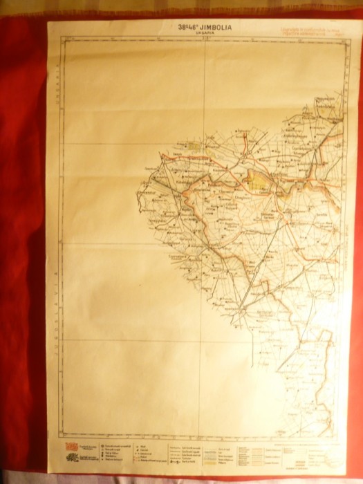 Harta Zona Jimbolia 1928 conform noii administratii -Litografie,dim.= 32x48 cm