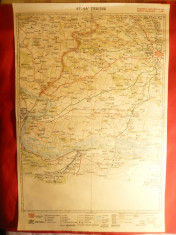 Harta Regiunii Craiova 1928 Litografie , longit. 41-44 grd. dim.= 32x48 cm foto