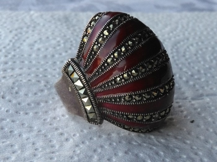 argint INEL MASIV OPULENT cu email VISINIU batut in MARCASITE exceptional UNIC