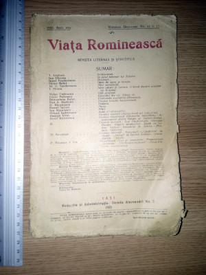 REVISTA -VIATA ROMANEASCA - NR.11,12 - 1925 foto