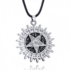 Pandantiv Medalion Lantisor Pentagrama cu rune foto