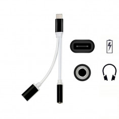 Cablu adaptor USB 3.1 Type-C tata la jack + USB type C mama 3.5mm pt casti foto