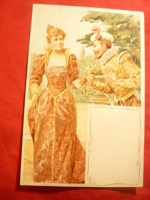 Ilustrata -Seductie de Epoca- cca 1900 ,litografie foto