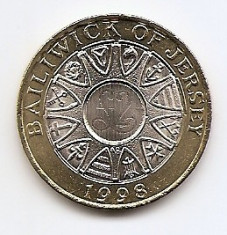 Jersey 2 Pounds 1998 - Bimetalic, KM-102 UNC !!! foto