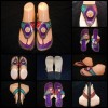 PAPUCI FLIP FLOPS DAMA PIELE HAND MADE INDIA MOV TURCOAZ ROSU ACCESORII LEMN, 37