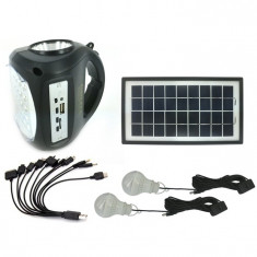 Kit Panou Solar 2 Becuri incarcare telefon Radio USB MP3 lanterna lampa GD8009 foto