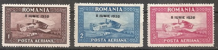 SD Romania 1930 LP84a-C.Raiu -PA,supr. 8 IUNIE 1930, fil.oriz.,seria 3 val. ,MNH