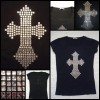 Tricou Dama Negru Bumbac Cruce Cristale Albe Supradimensionata Maneca Scurta Casual Clubbing Cadou