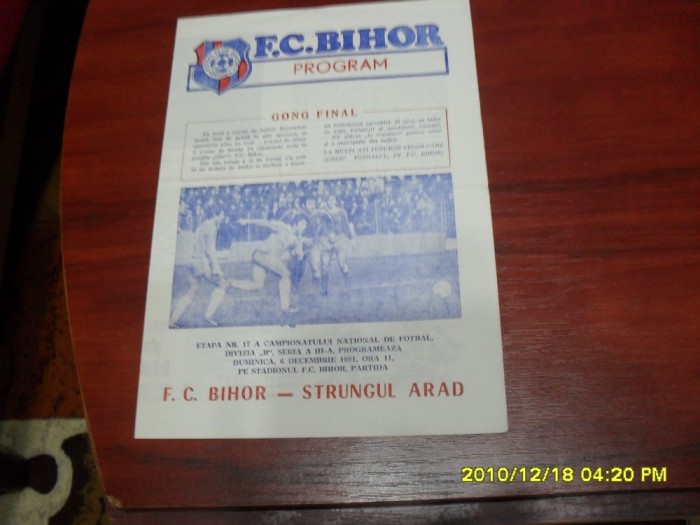 program FC Bihor - Strungul Arad