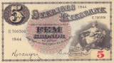 Bancnota Suedia 5 Kronor 1944 - P33aa UNC