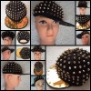 Șapcă Dama Neagră Punk cu 300 Ținte, Țepi &amp; Capse Aurii, Cozoroc Metalic. Sepci Femei Rock, Goth, Snapback, Bumbac