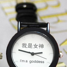 NOU Ceas dama negru I'm a goddess curea subtire piele eco GENEVA