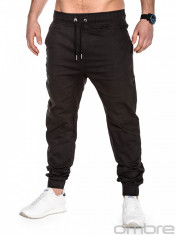 Pantaloni pentru barbati, negru, buzunare laterale, banda jos, casual, cu siret, bumbac - p435 foto